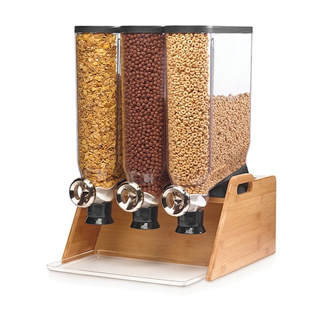 Rosseto Serving Solutions PRO-BULK 3.5 Gal. 3-Container Tabletop Dispenser with Bamboo Stand and Tray, 1 EA DS102